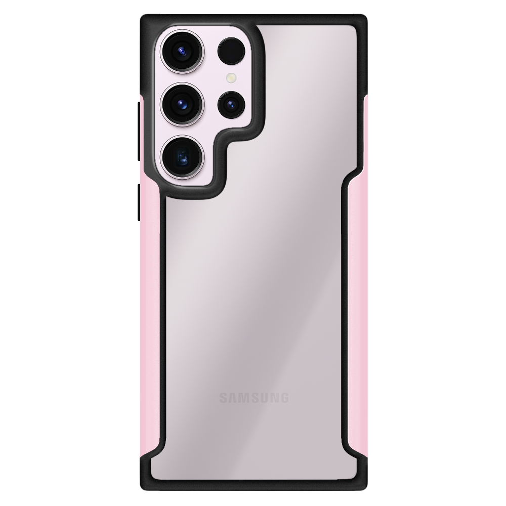 Samsung Galaxy com capa VX Case Shield Cover, proteção reforçada na cor rosa.