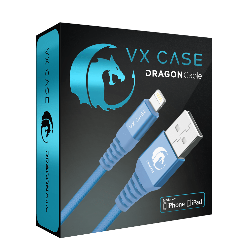 Cabo para iPhone/iPad USB Lightning Dragon 1,20m VX Case Azul - VX Case