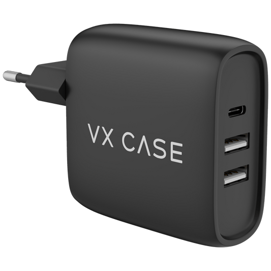 Carregador de Parede com 2 portas USB + 1 Type-C PD 30W Turbo Preto Fosco - VX Case