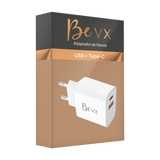 Carregador de parede com 1 porta USB + 1 Type-C - BeVX - Branco - VX Case