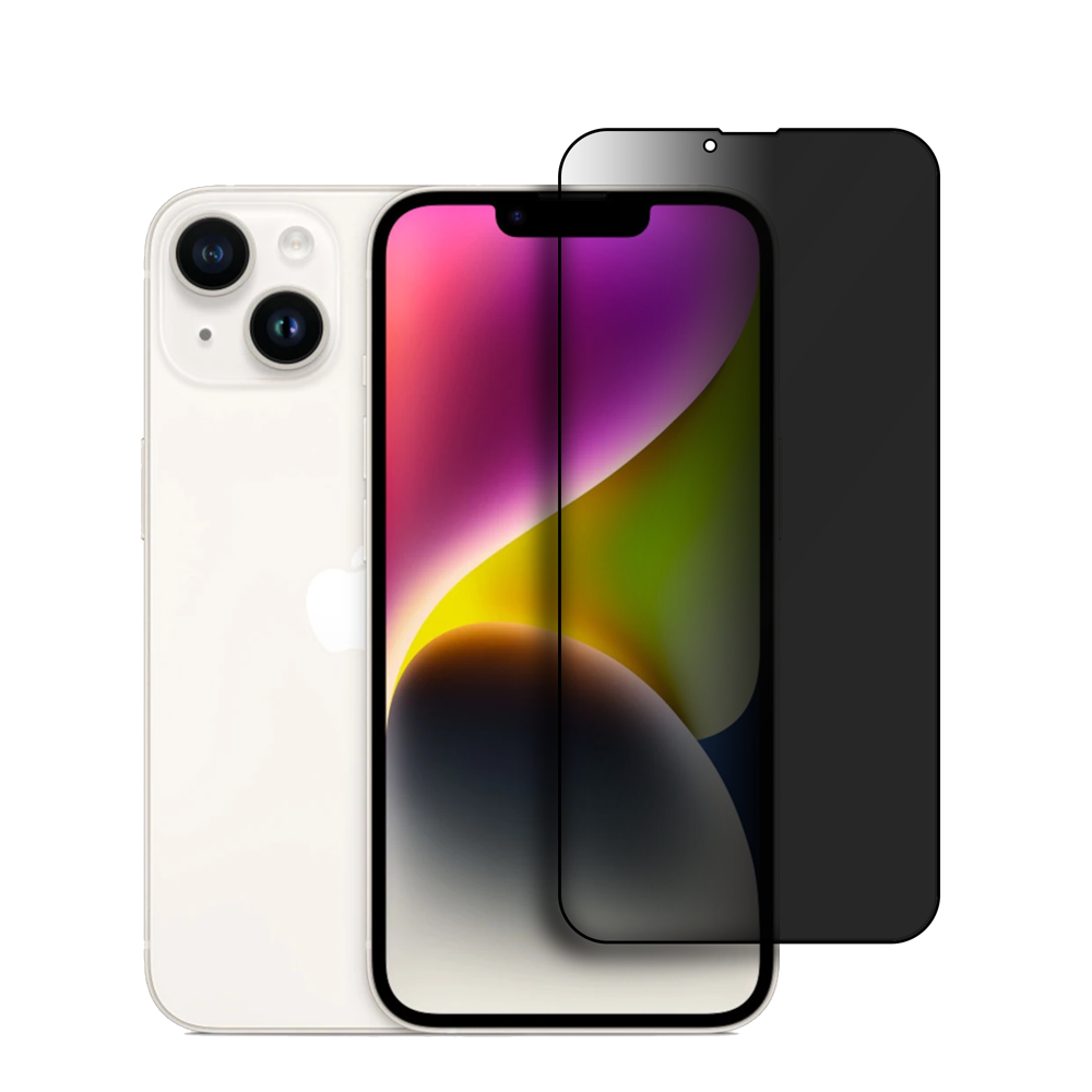 iPhone com película de privacidade, reduz visibilidade lateral da tela, exibido com aplicação parcial frontal.