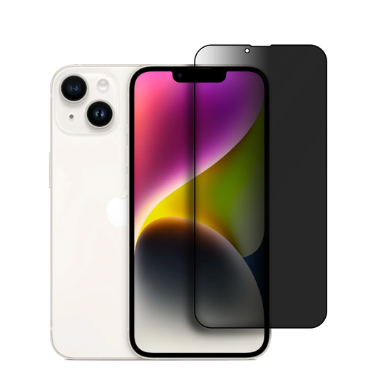 iPhone com película de privacidade, reduz visibilidade lateral da tela, exibido com aplicação parcial frontal.