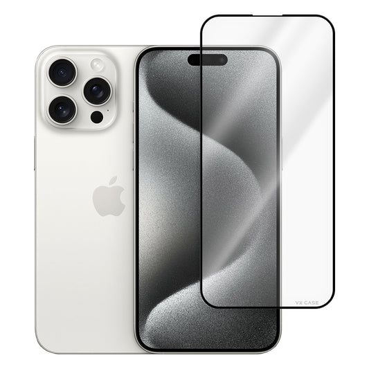 iPhone prateado com película de privacidade aplicada, exibido com traseira e tela frontal parcialmente coberta.