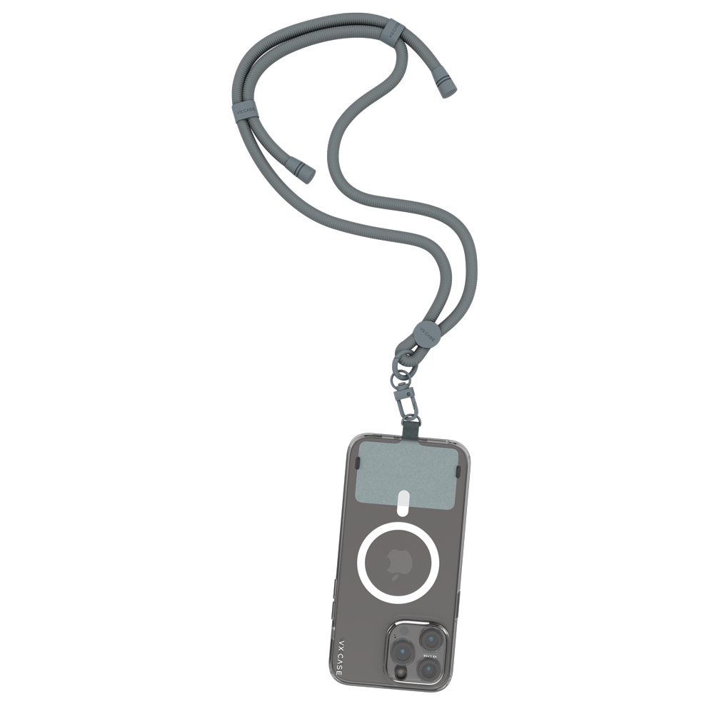 Capa de smartphone transparente com anel magnético e cordão preto ajustável para uso no pescoço